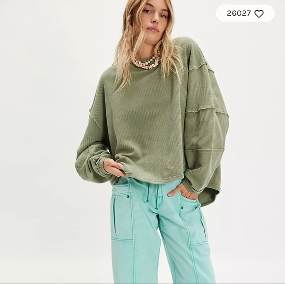 Free People Total Eclipse Tee In Pine Long Sleeve Ribbed Oversized Shirt - Picture 6 of 13